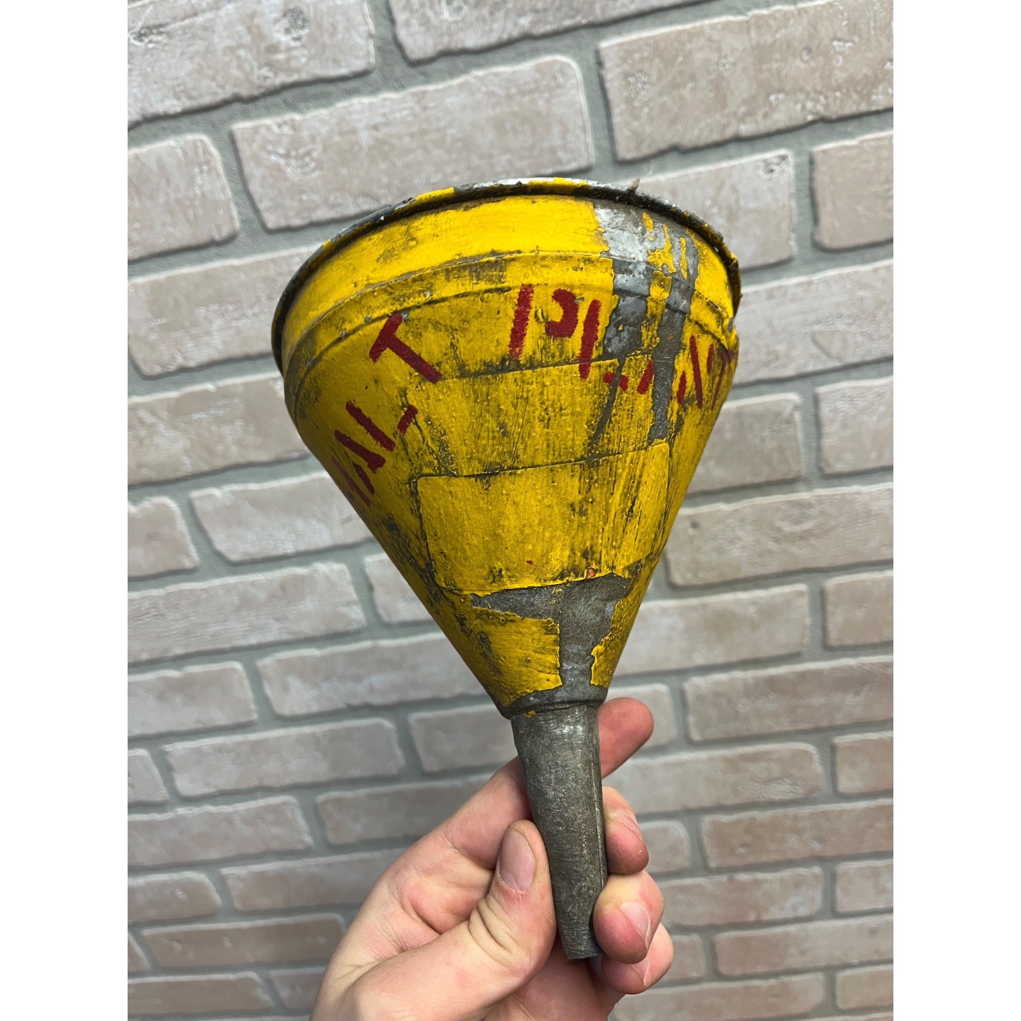 Vintage Painted Yellow Galvanized Steel Asphalt Plant Folk Art Americana Funnel