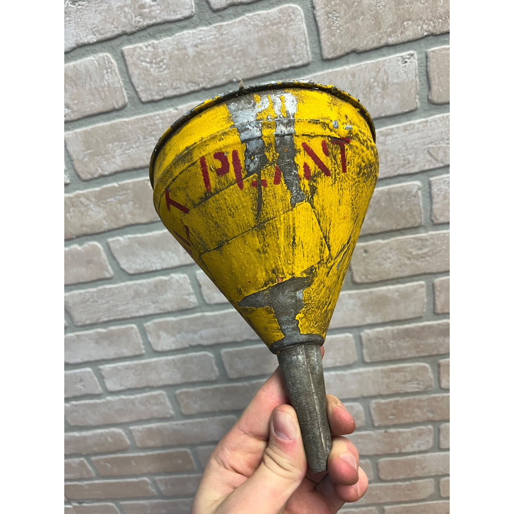 Vintage Painted Yellow Galvanized Steel Asphalt Plant Folk Art Americana Funnel