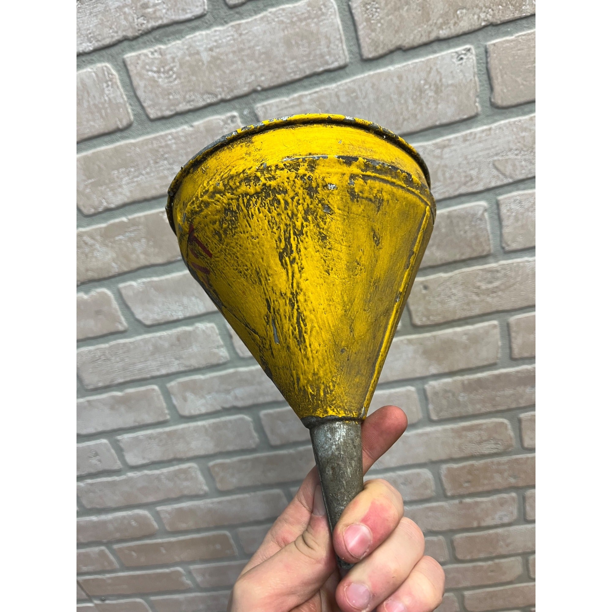 Vintage Painted Yellow Galvanized Steel Asphalt Plant Folk Art Americana Funnel