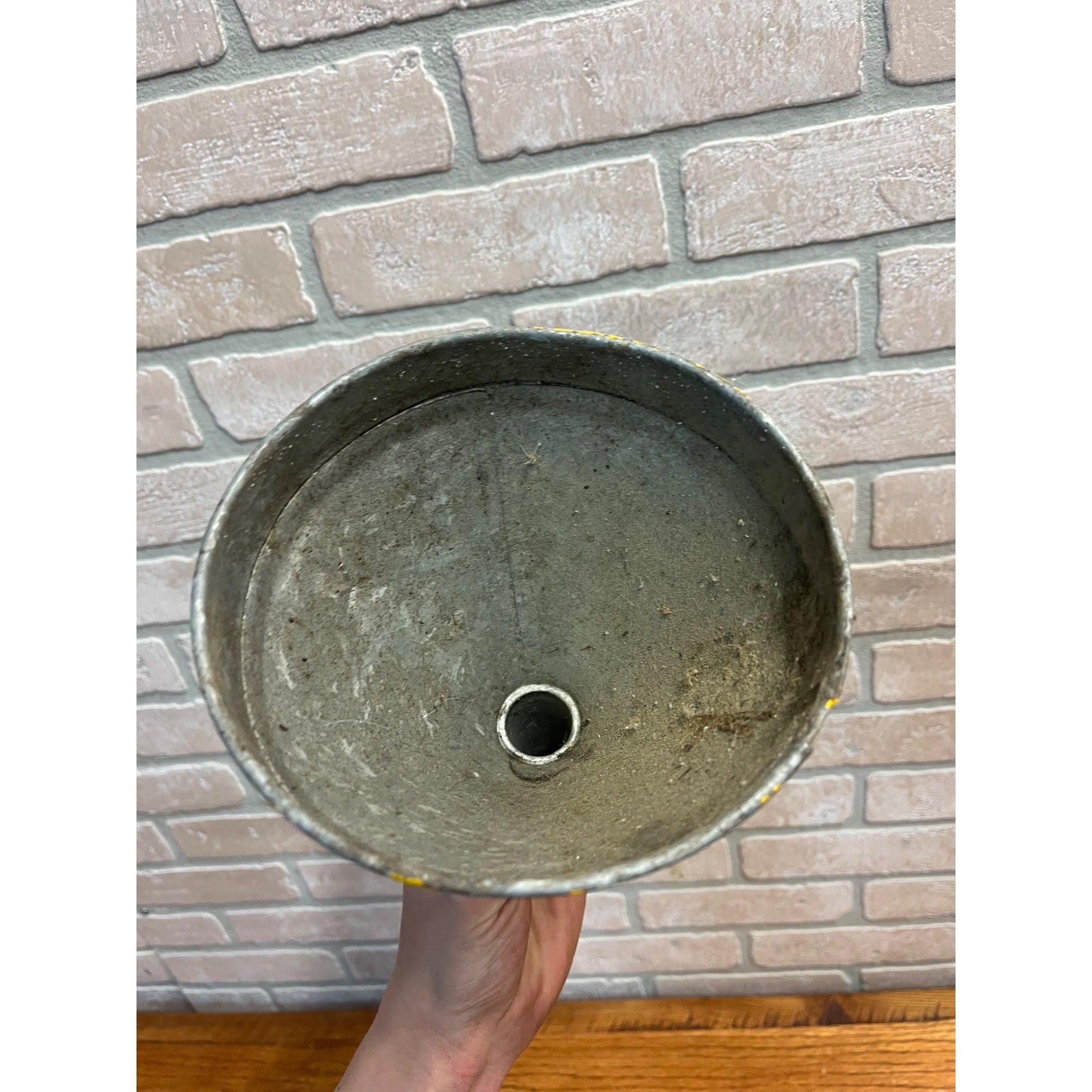 Vintage Painted Yellow Galvanized Steel Asphalt Plant Folk Art Americana Funnel