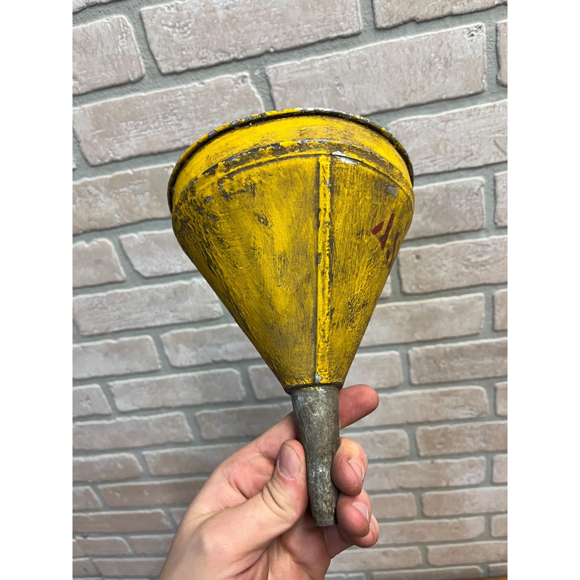 Vintage Painted Yellow Galvanized Steel Asphalt Plant Folk Art Americana Funnel