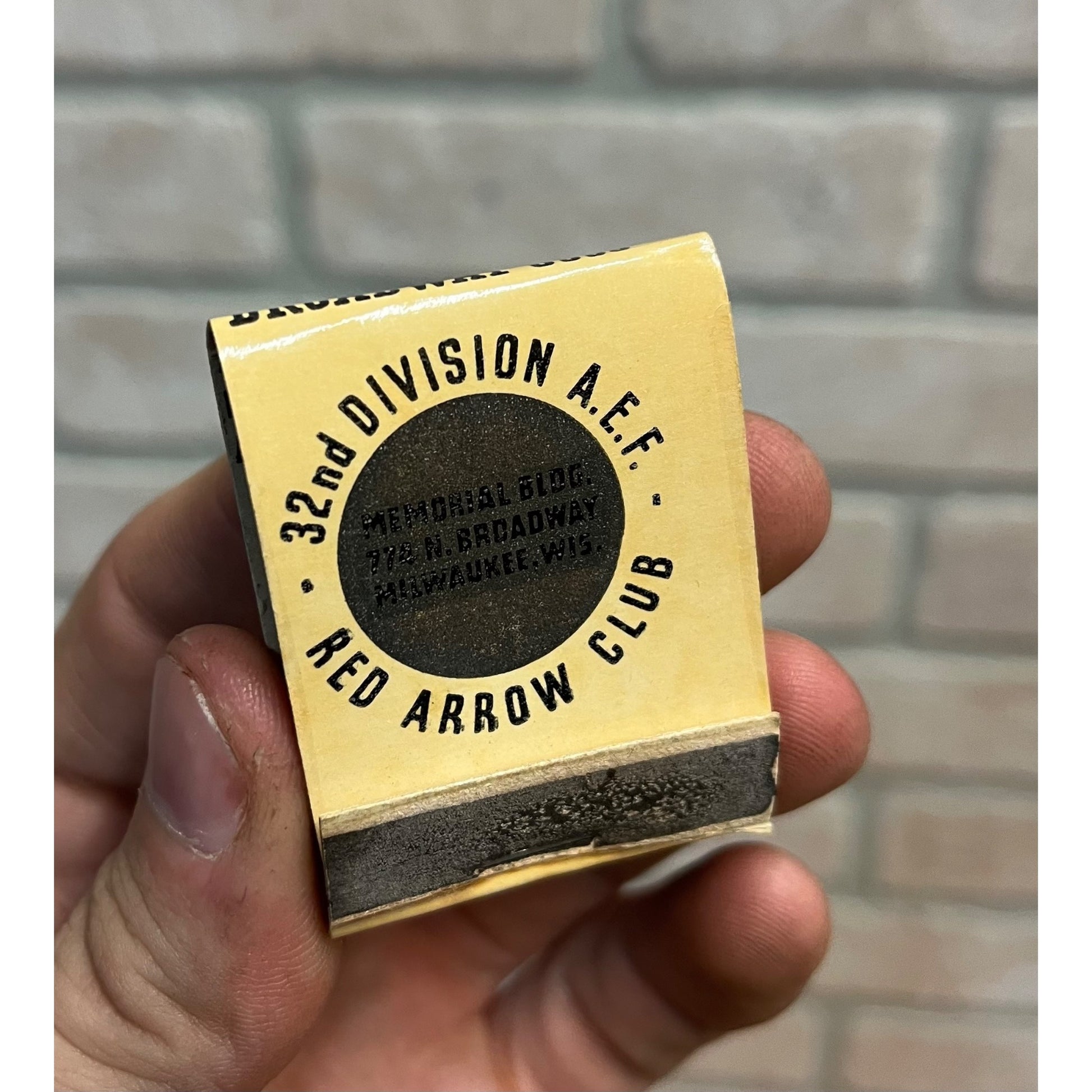 Vintage 32nd Division A.E.F. Matchbook Full Unused Red Arrow Club Milwaukee WI