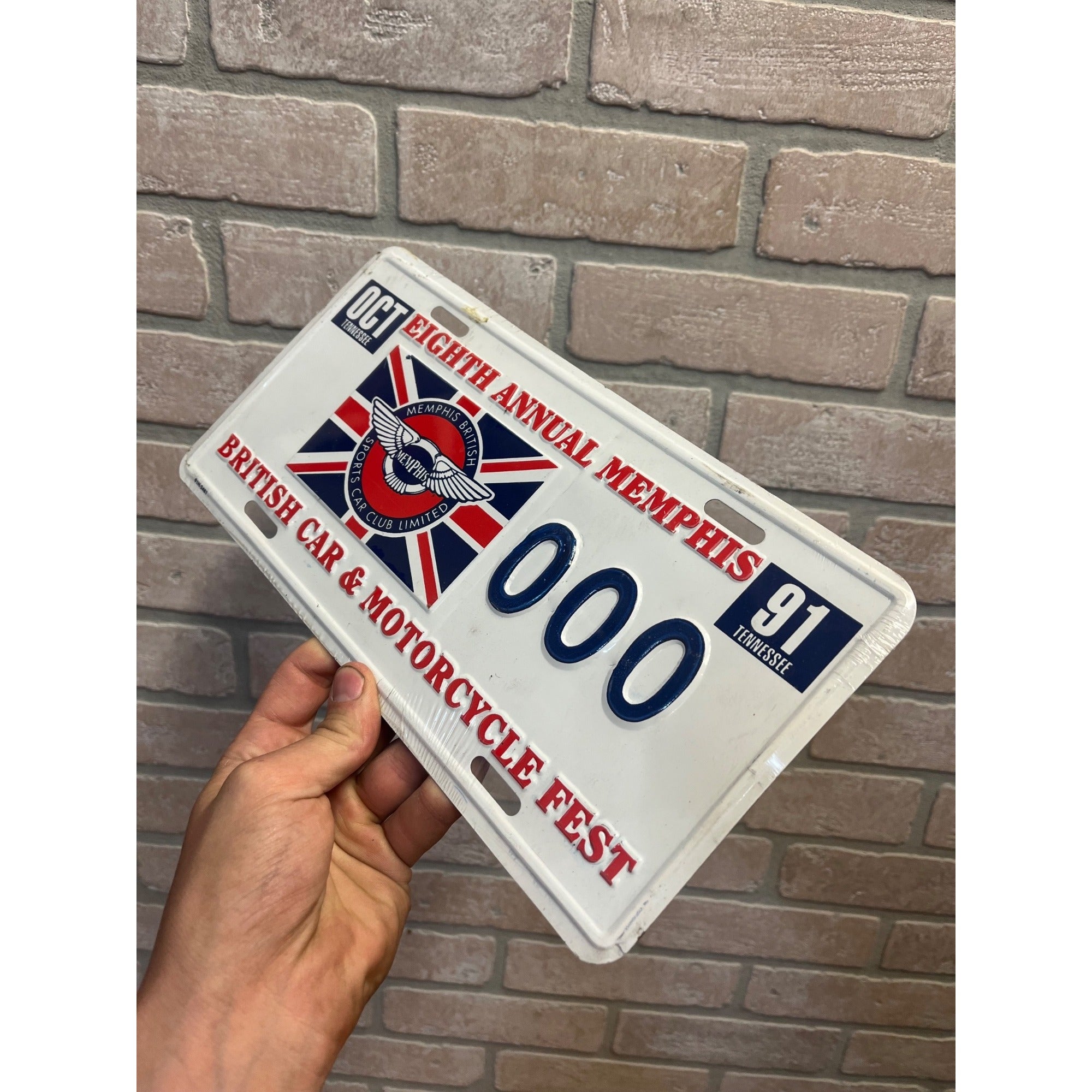 Vintage 8th Memphis British Car Cycle Fest Sports Car Club Metal License Plate
