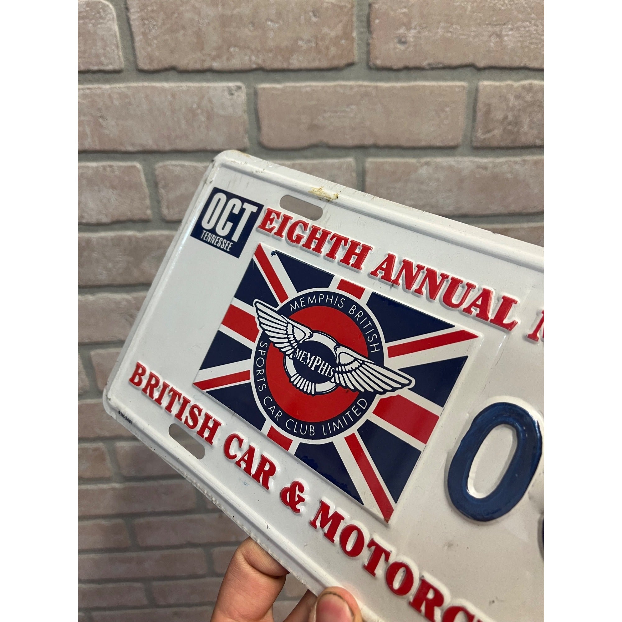 Vintage 8th Memphis British Car Cycle Fest Sports Car Club Metal License Plate