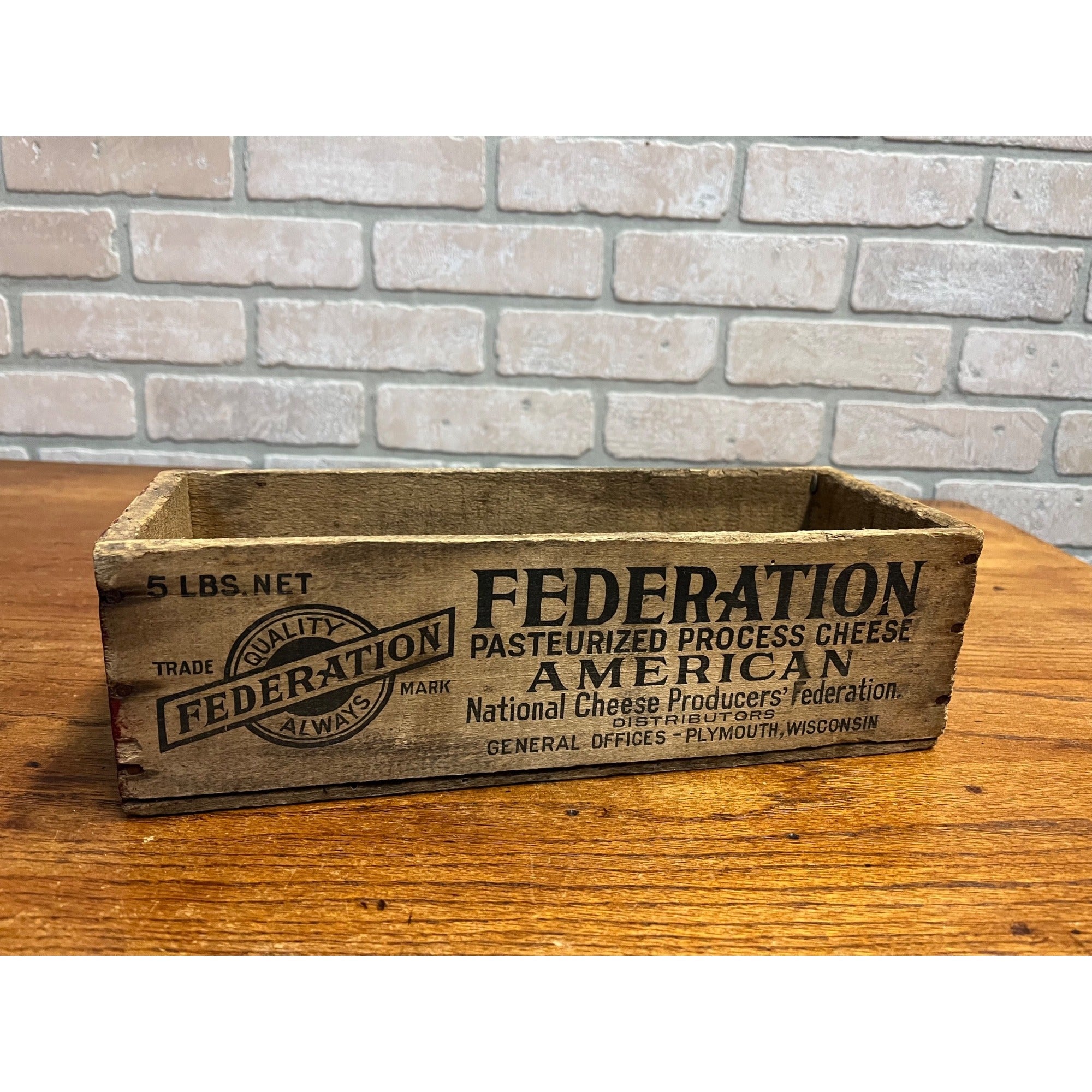 Vintage Cheese Box Federation Brick Plymouth Wis Loaf 5 Lbs Kitchen Decor