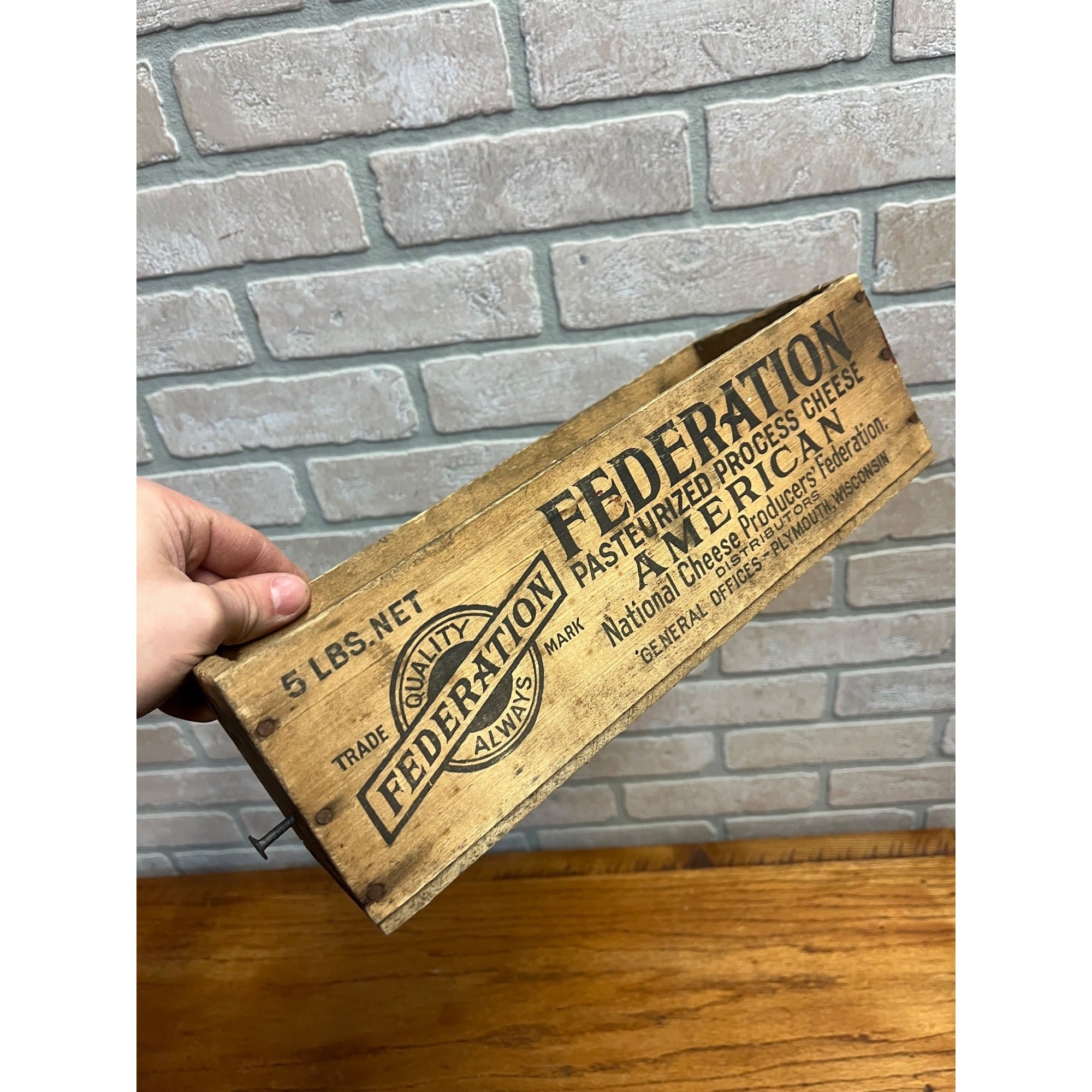 Vintage Cheese Box Federation Brick Plymouth Wis Loaf 5 Lbs Kitchen Decor
