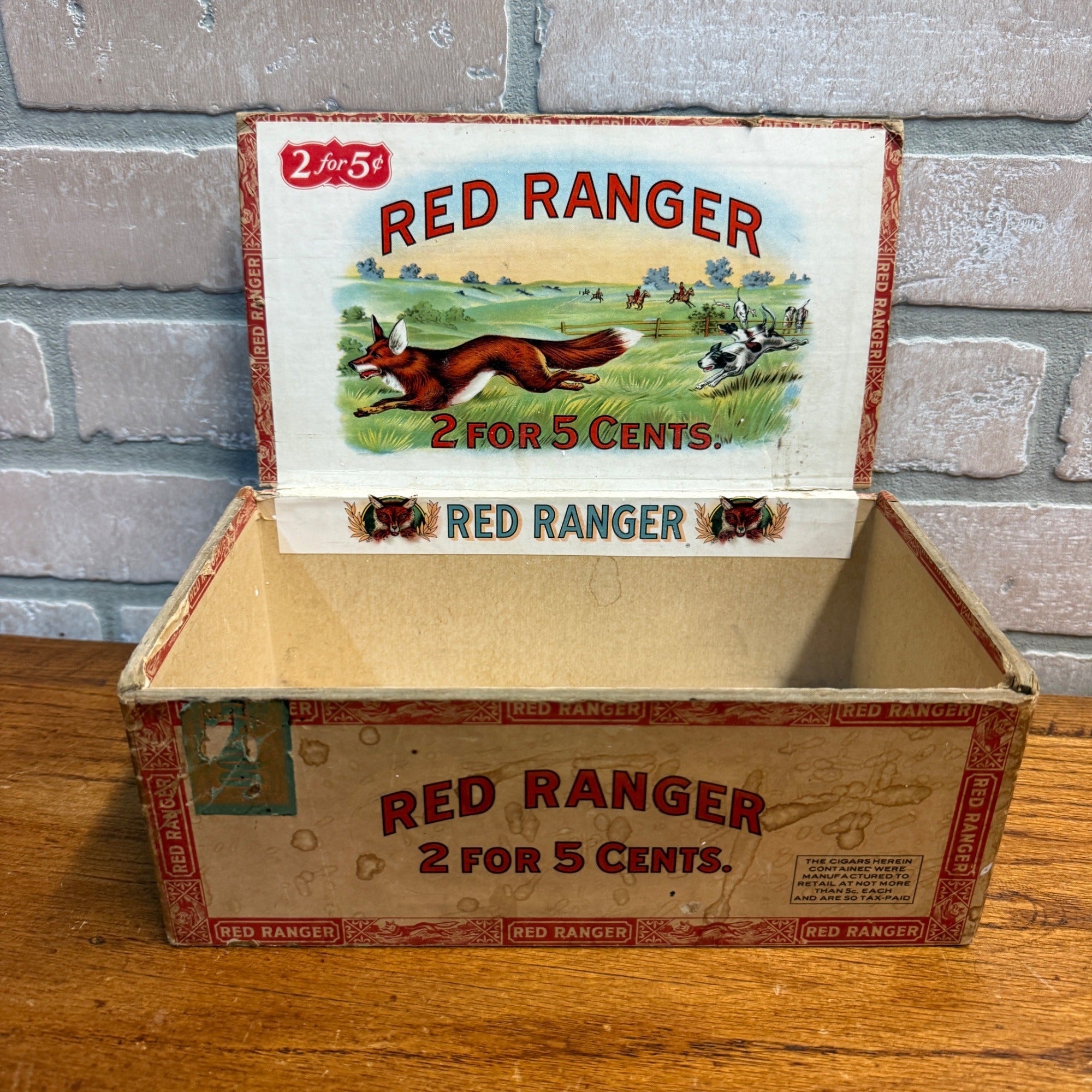 Vintage Red Ranger Cigar Wooden Box Wooden Advertising Display Hunting