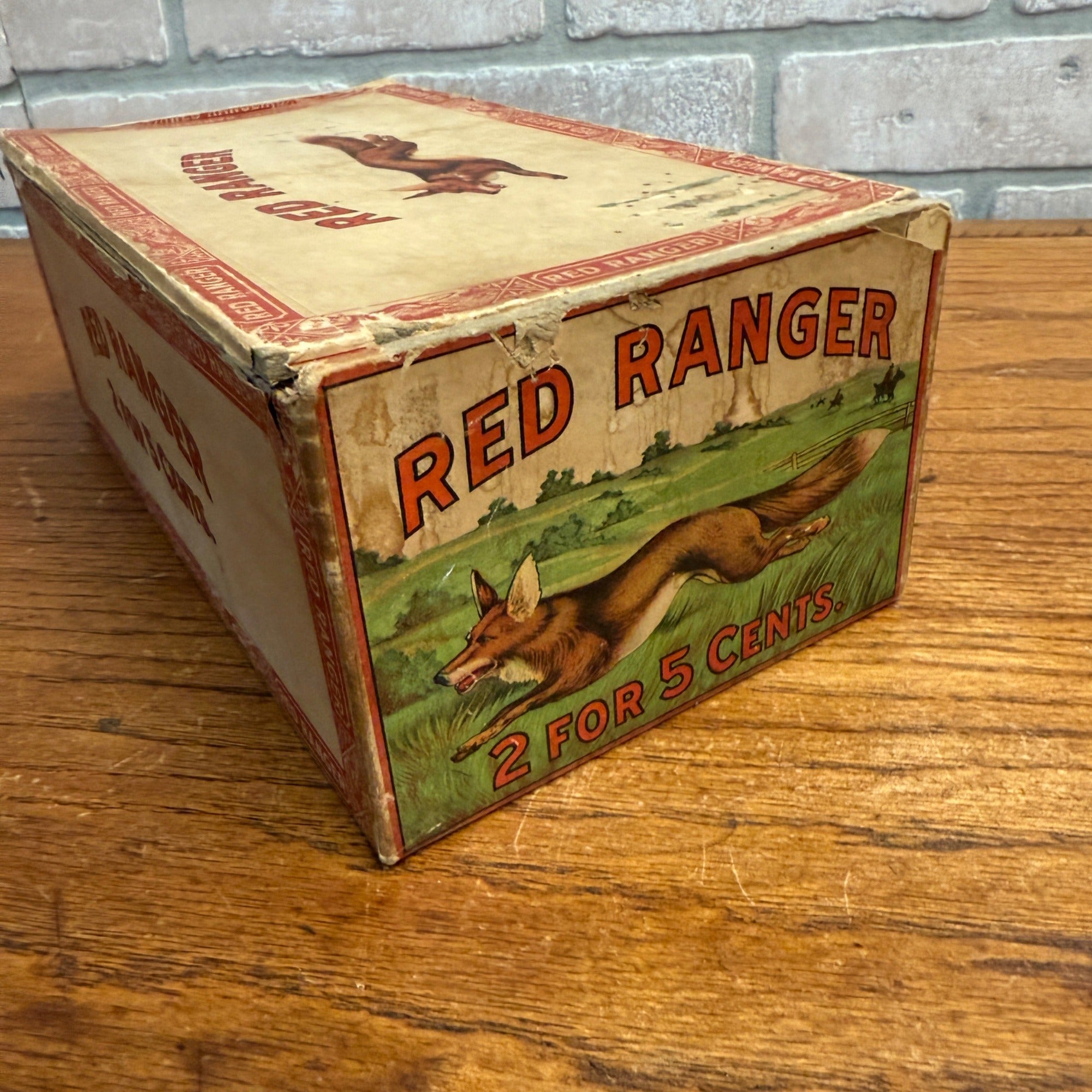 Vintage Red Ranger Cigar Wooden Box Wooden Advertising Display Hunting