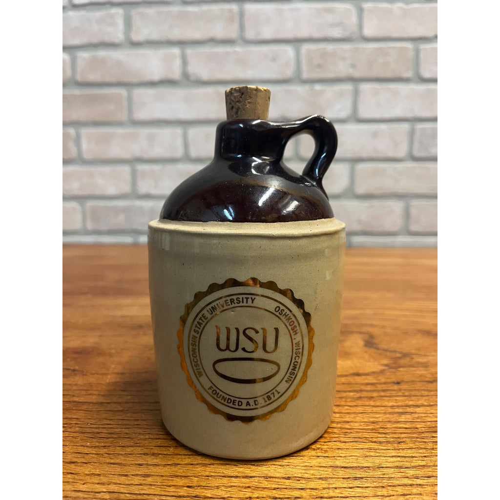 Vintage 1950s Wisconsin State University Oshkosh College Stoneware Jug