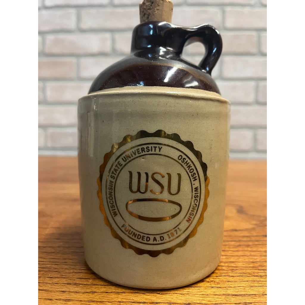 Vintage 1950s Wisconsin State University Oshkosh College Stoneware Jug