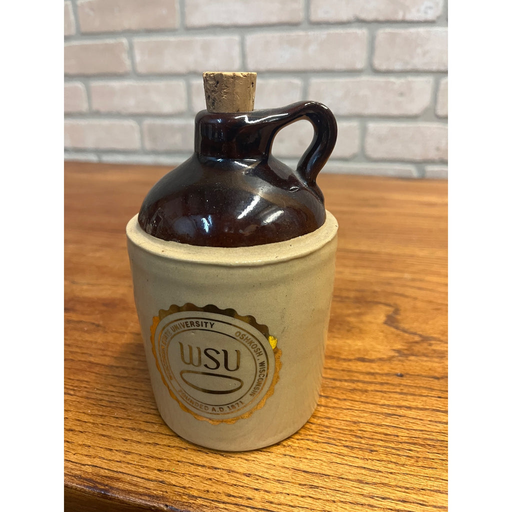 Vintage 1950s Wisconsin State University Oshkosh College Stoneware Jug