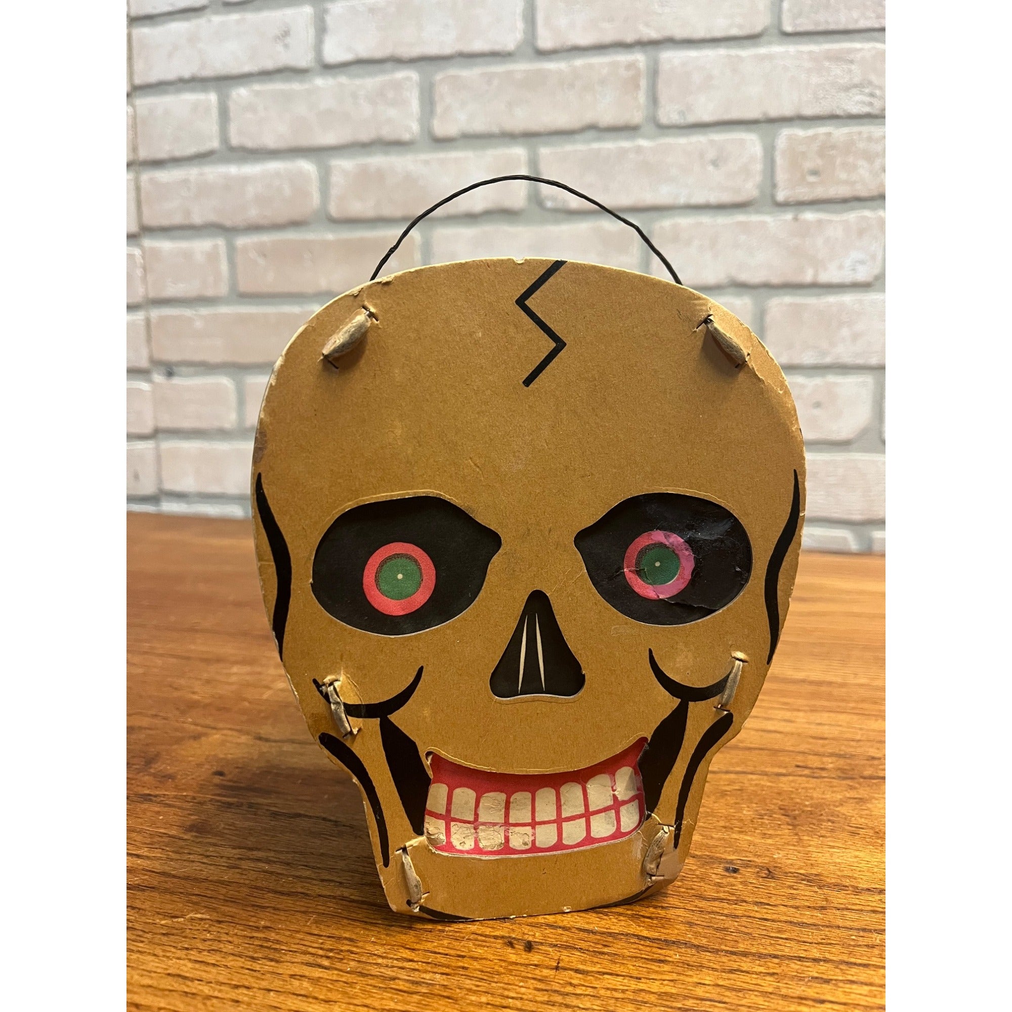 RARE Vintage Antique Halloween Skull Lantern Cardboard Dolly Toy Co.