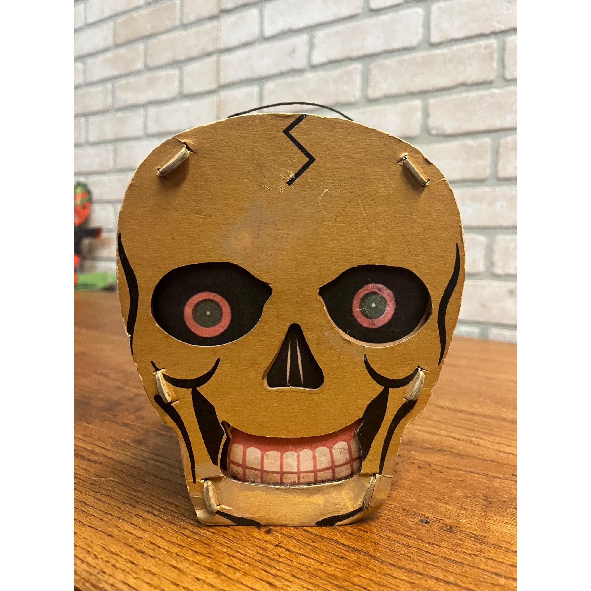 RARE Vintage Antique Halloween Skull Lantern Cardboard Dolly Toy Co.
