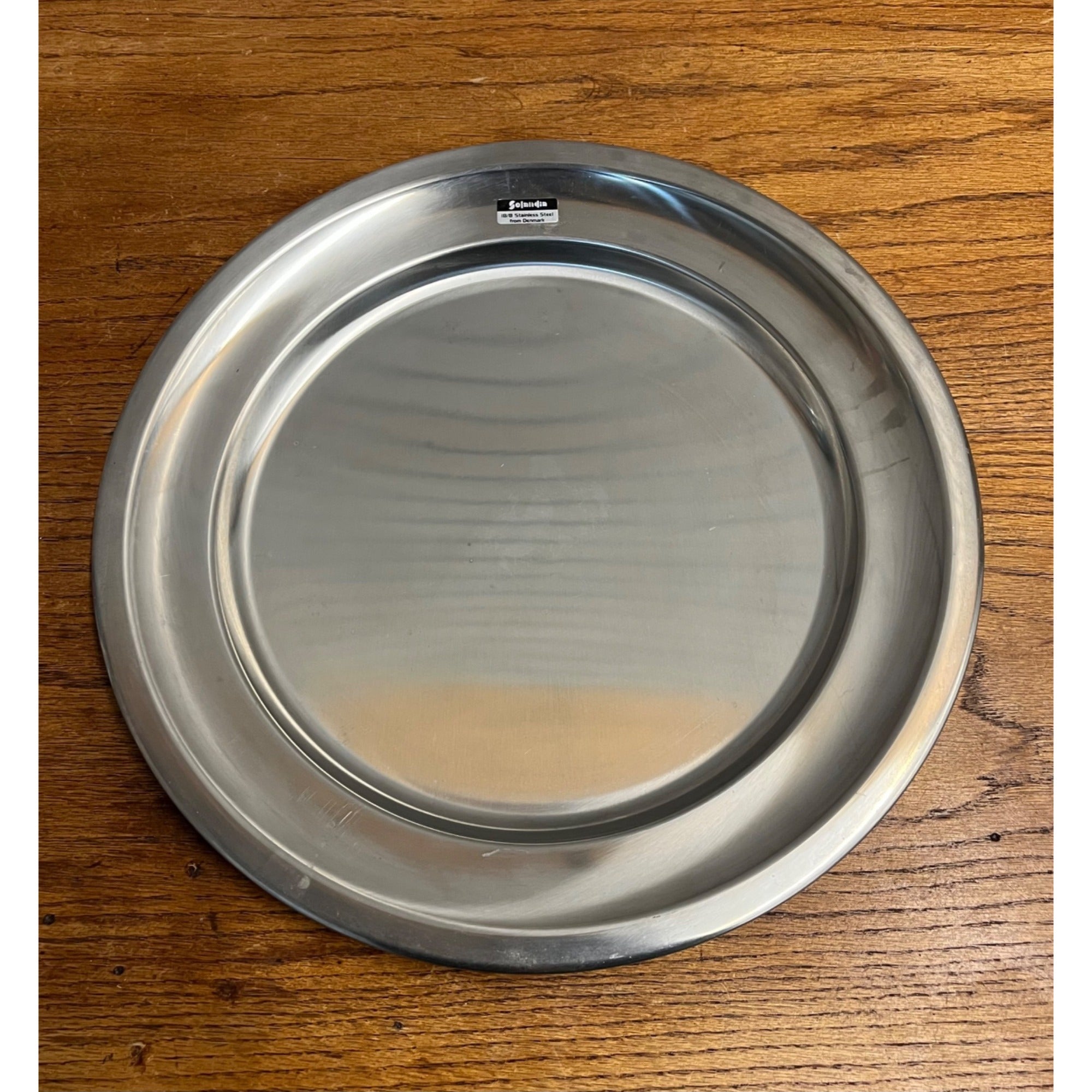 Vintage Danish Stainless Round 14.75" Platter Serving Tray Selandia 18/8 Denmark