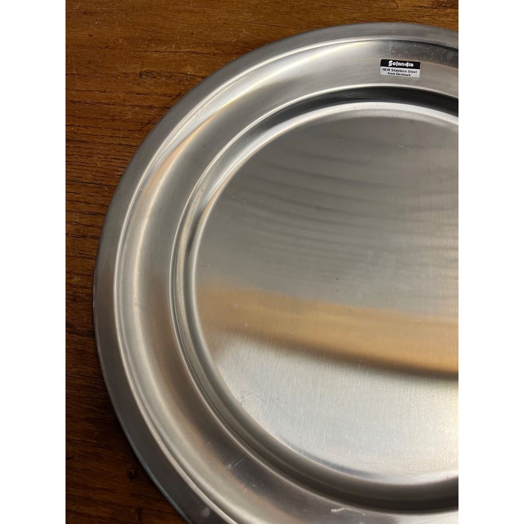 Vintage Danish Stainless Round 14.75" Platter Serving Tray Selandia 18/8 Denmark