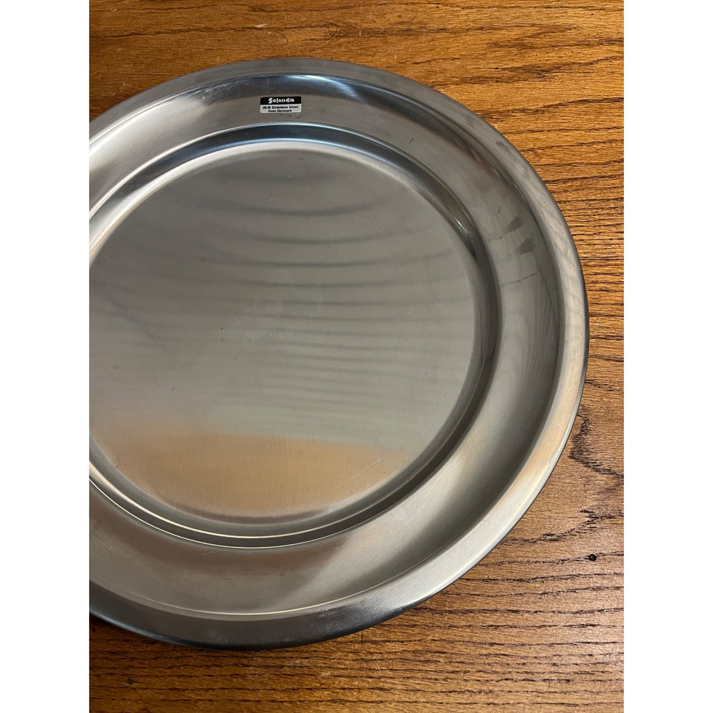 Vintage Danish Stainless Round 14.75" Platter Serving Tray Selandia 18/8 Denmark