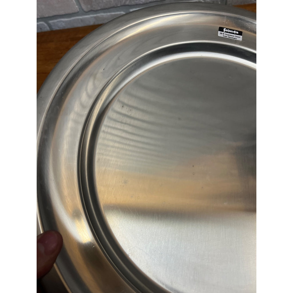 Vintage Danish Stainless Round 14.75" Platter Serving Tray Selandia 18/8 Denmark