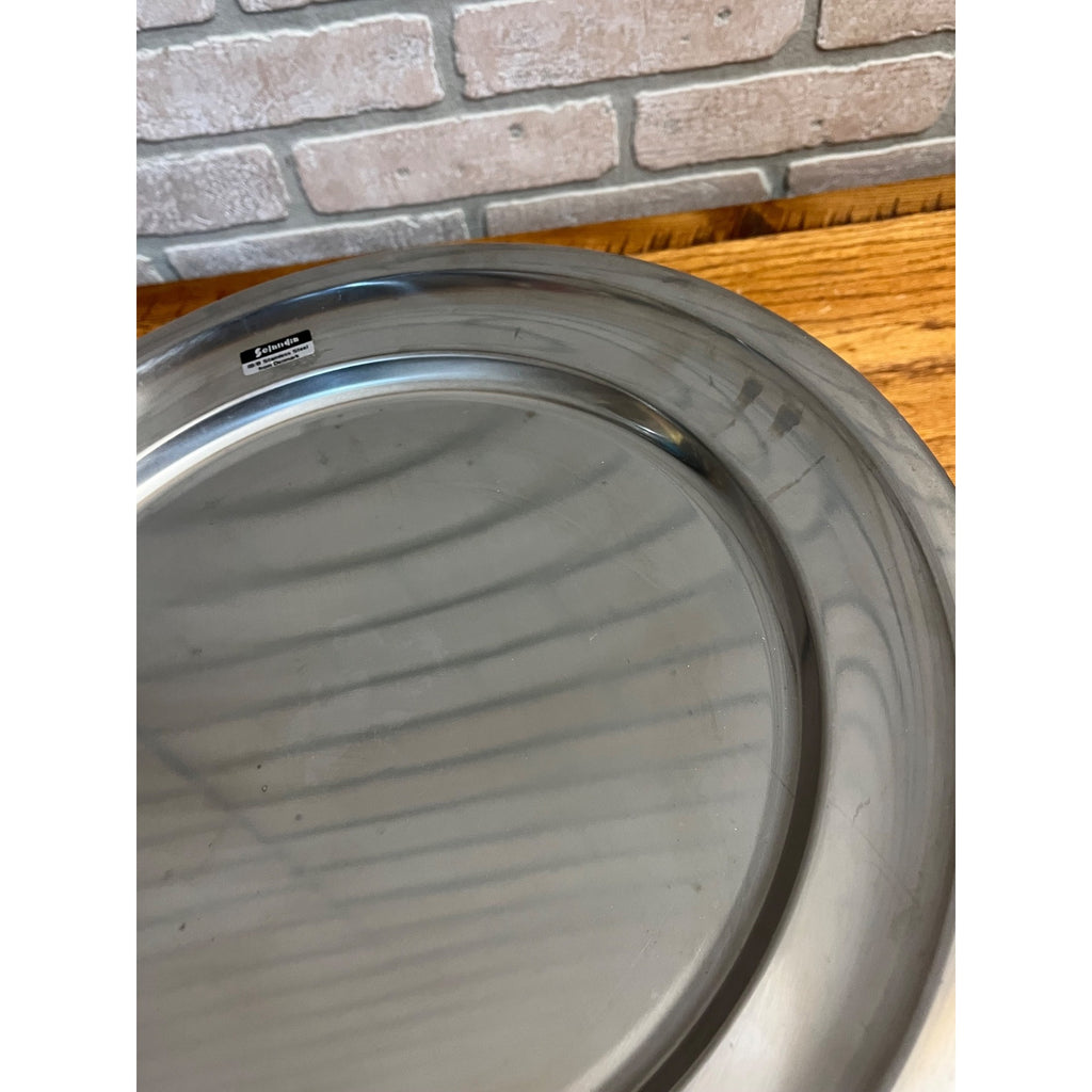 Vintage Danish Stainless Round 14.75" Platter Serving Tray Selandia 18/8 Denmark