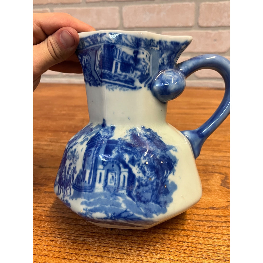 Vintage Victoria Ware Ironstone Water Pitcher Jug Flow Blue Antique 7"