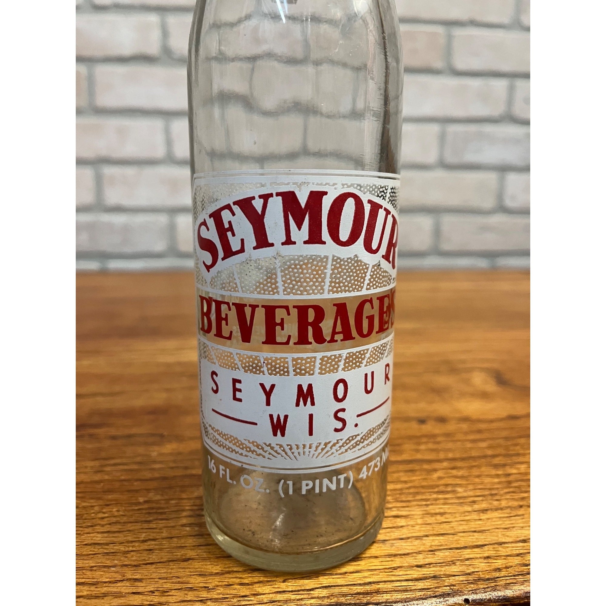 Vintage Seymour Beverages ACL 16oz Clear Glass Soda Bottle Wisconsin Wis WI