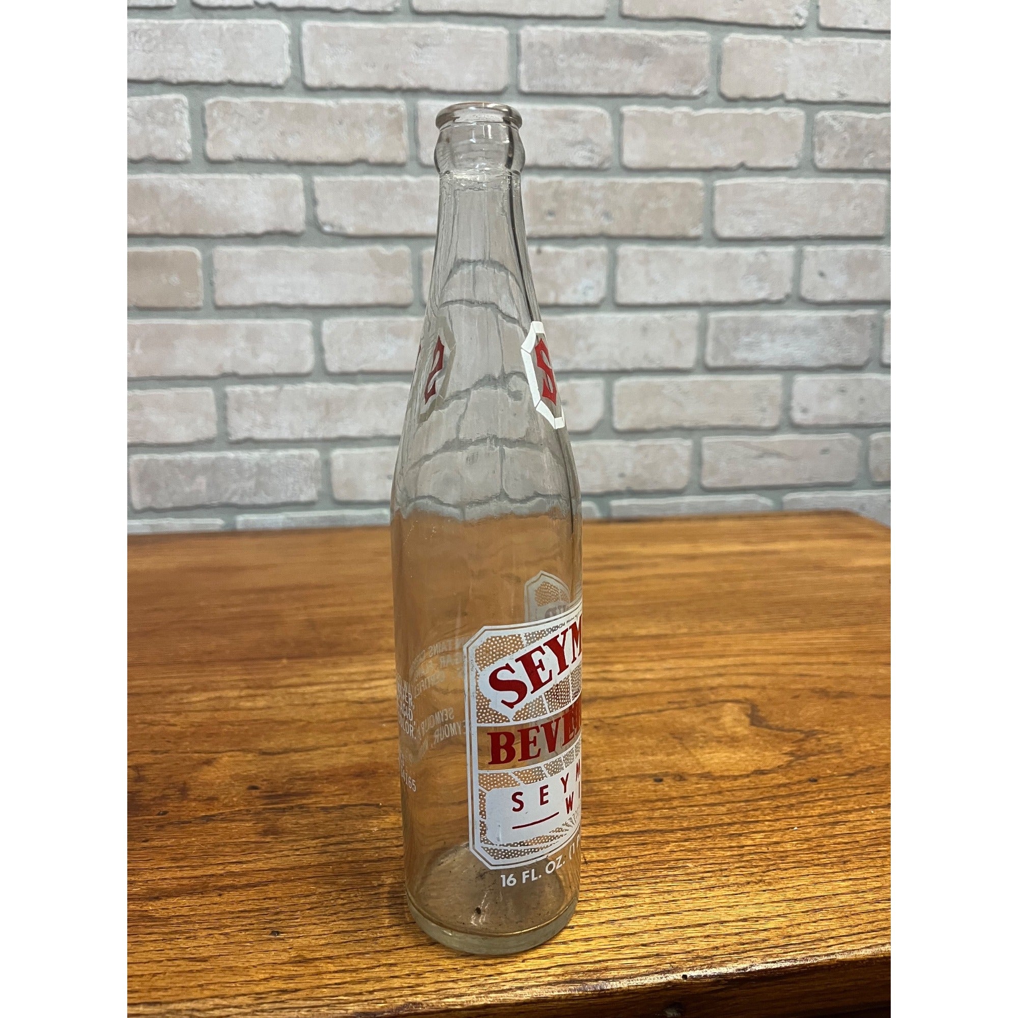 Vintage Seymour Beverages ACL 16oz Clear Glass Soda Bottle Wisconsin Wis WI