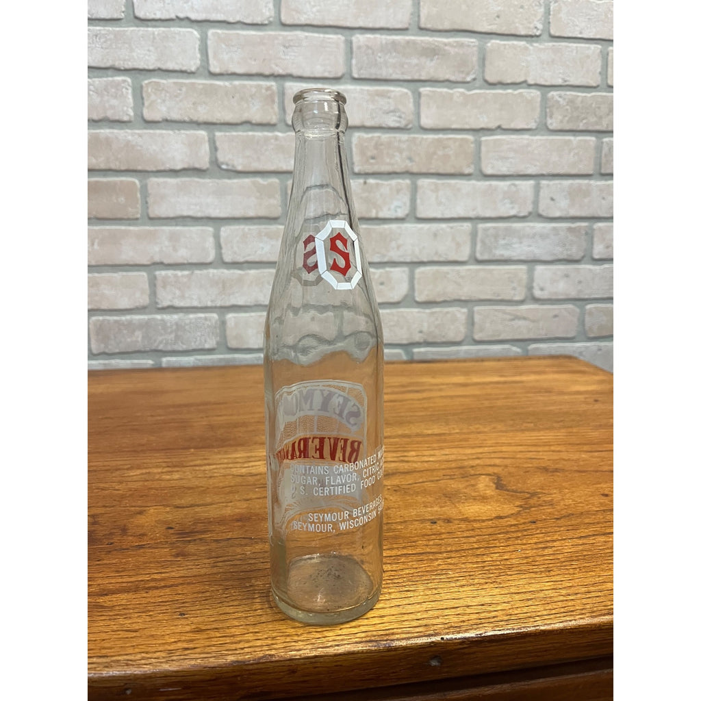 Vintage Seymour Beverages ACL 16oz Clear Glass Soda Bottle Wisconsin Wis WI