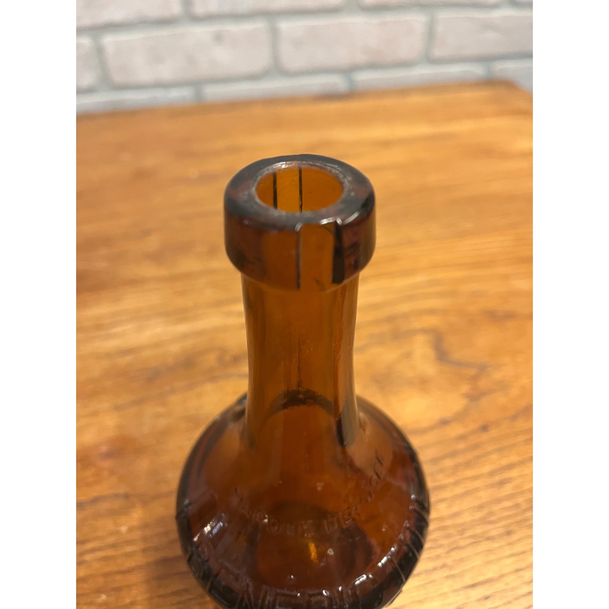 Antique Benedictine Wine Bottle Amber Brown Embossed Glass Bottle