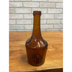 Antique Benedictine Wine Bottle Amber Brown Embossed Glass Bottle