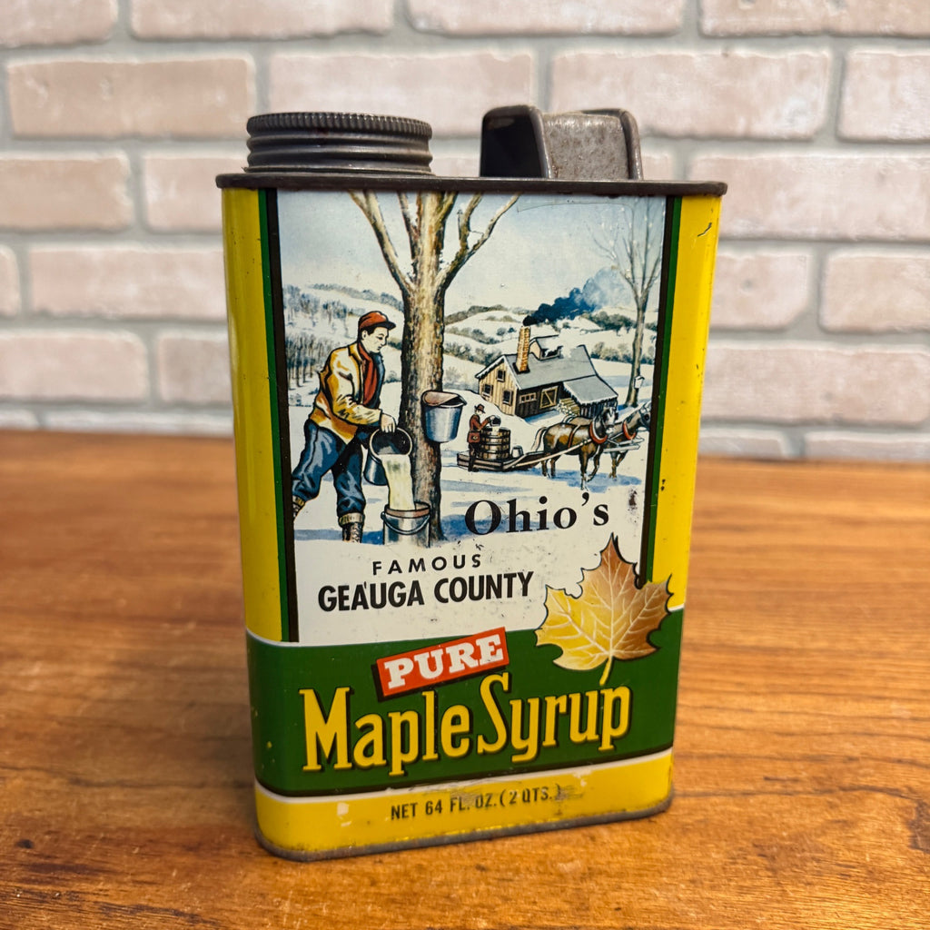 Vintage Ohio Geauga County Maple Syrup Tin 2 Quart Advertising Can