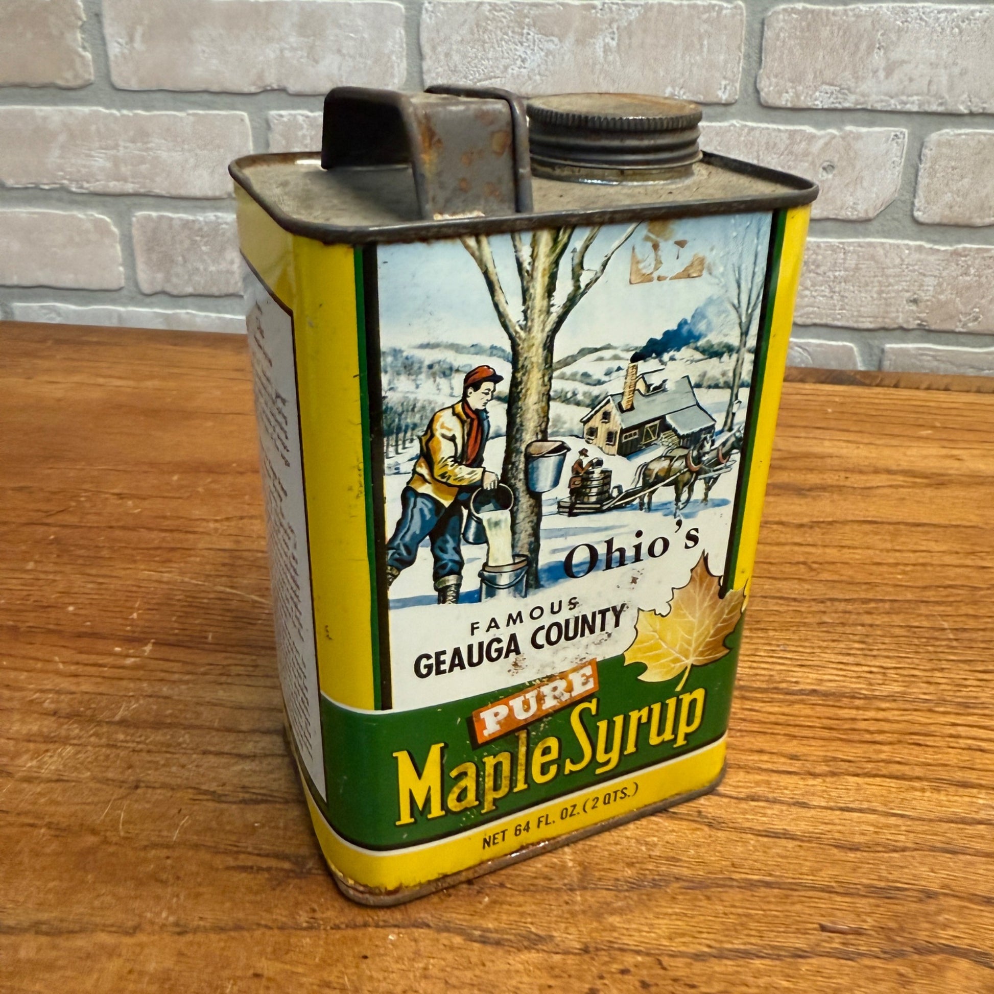 Vintage Ohio Geauga County Maple Syrup Tin 2 Quart Advertising Can
