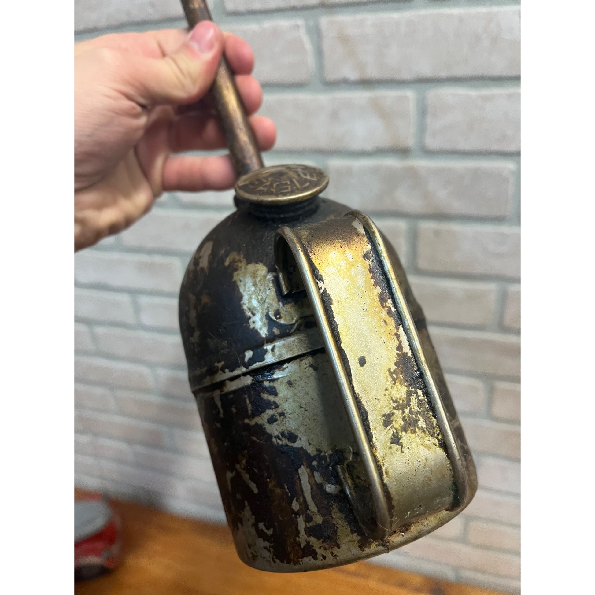 Vintage Eagle Brand Railroad Tall 24" Long Spout Oil Can Hand Thumb Oiler