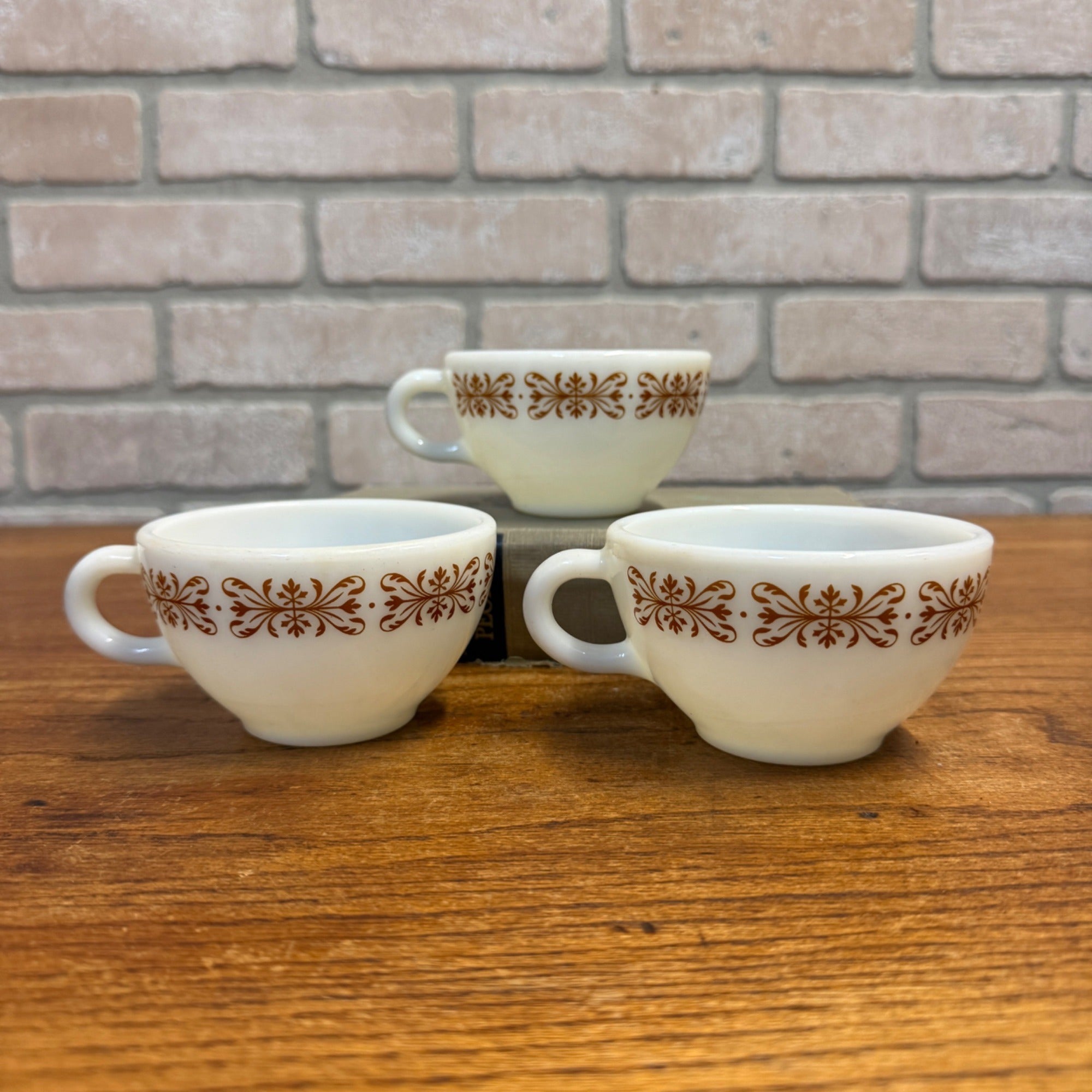 (3) Retro Waffle House Milk Glass Corning Ware Tea Coffee Cups 701 Mid Century