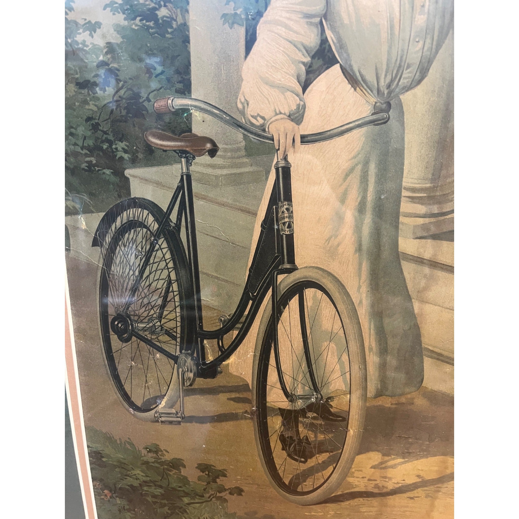 Early 1900s Columbia Bicycles Pope Mfg Co. Advertising Framed Litho SIgn Poster