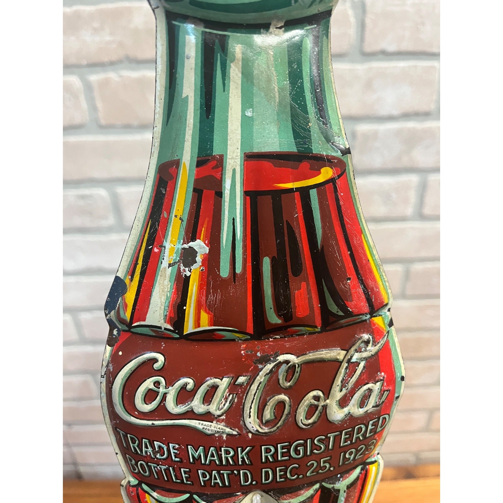 Vintage 1923 Coca-Cola Christmas Bottle Therm Tin Advertising Sign