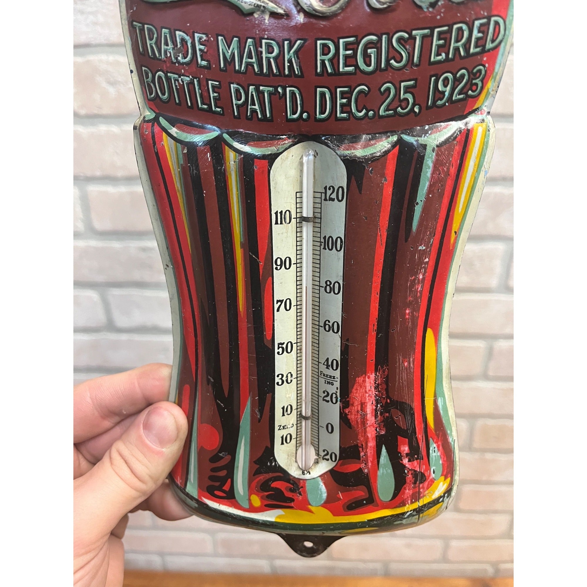Vintage 1923 Coca-Cola Christmas Bottle Therm Tin Advertising Sign