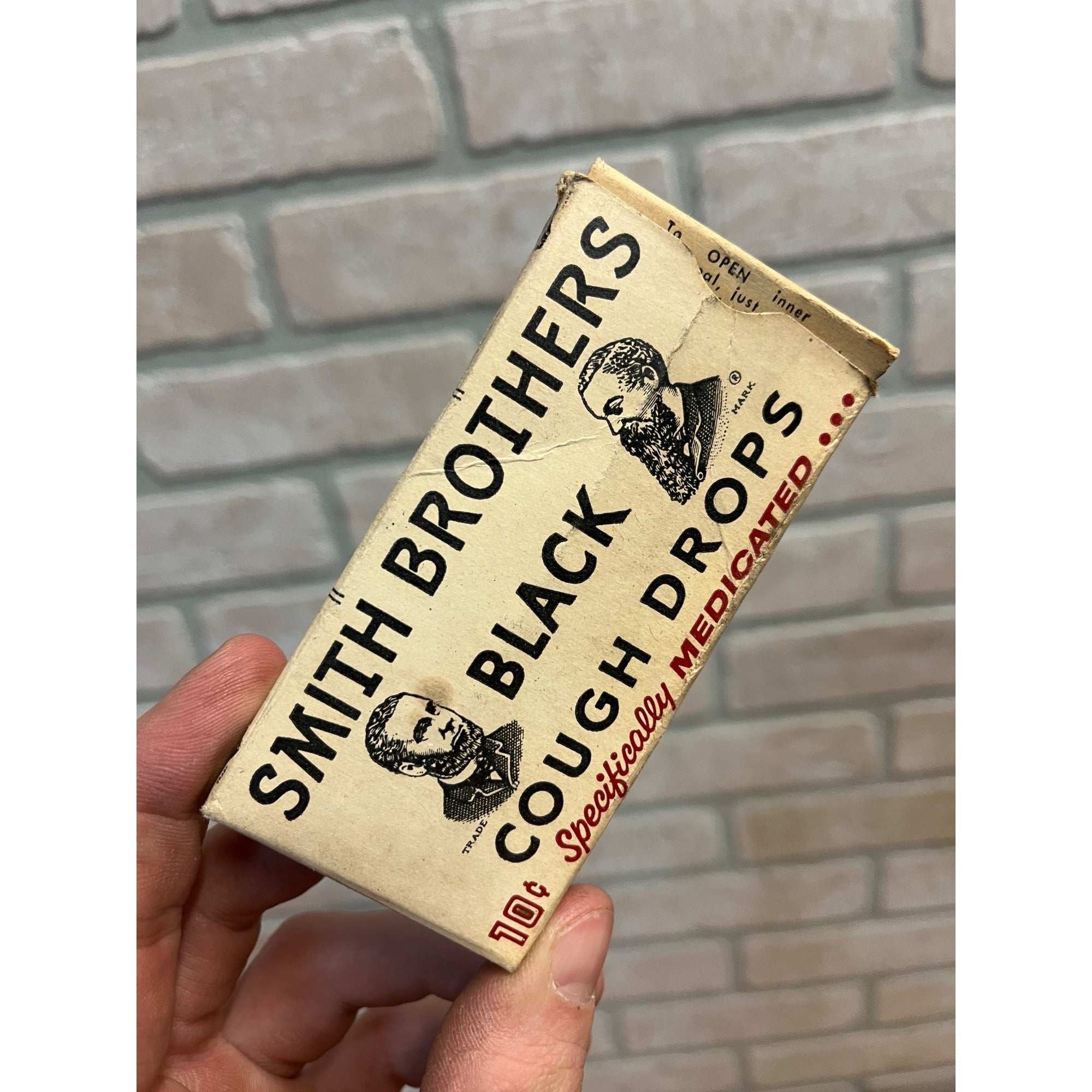 Vintage 1920s Smith Brothers Black Cough Drop Box & Contents Apothecary Medicine