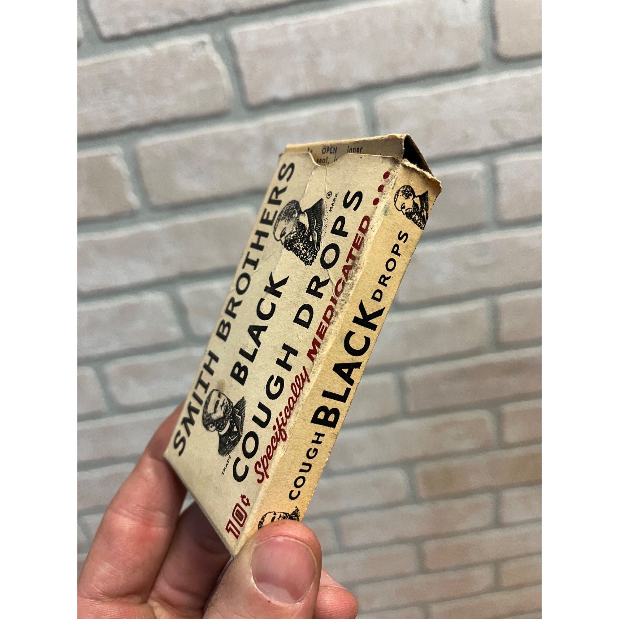 Vintage 1920s Smith Brothers Black Cough Drop Box & Contents Apothecary Medicine