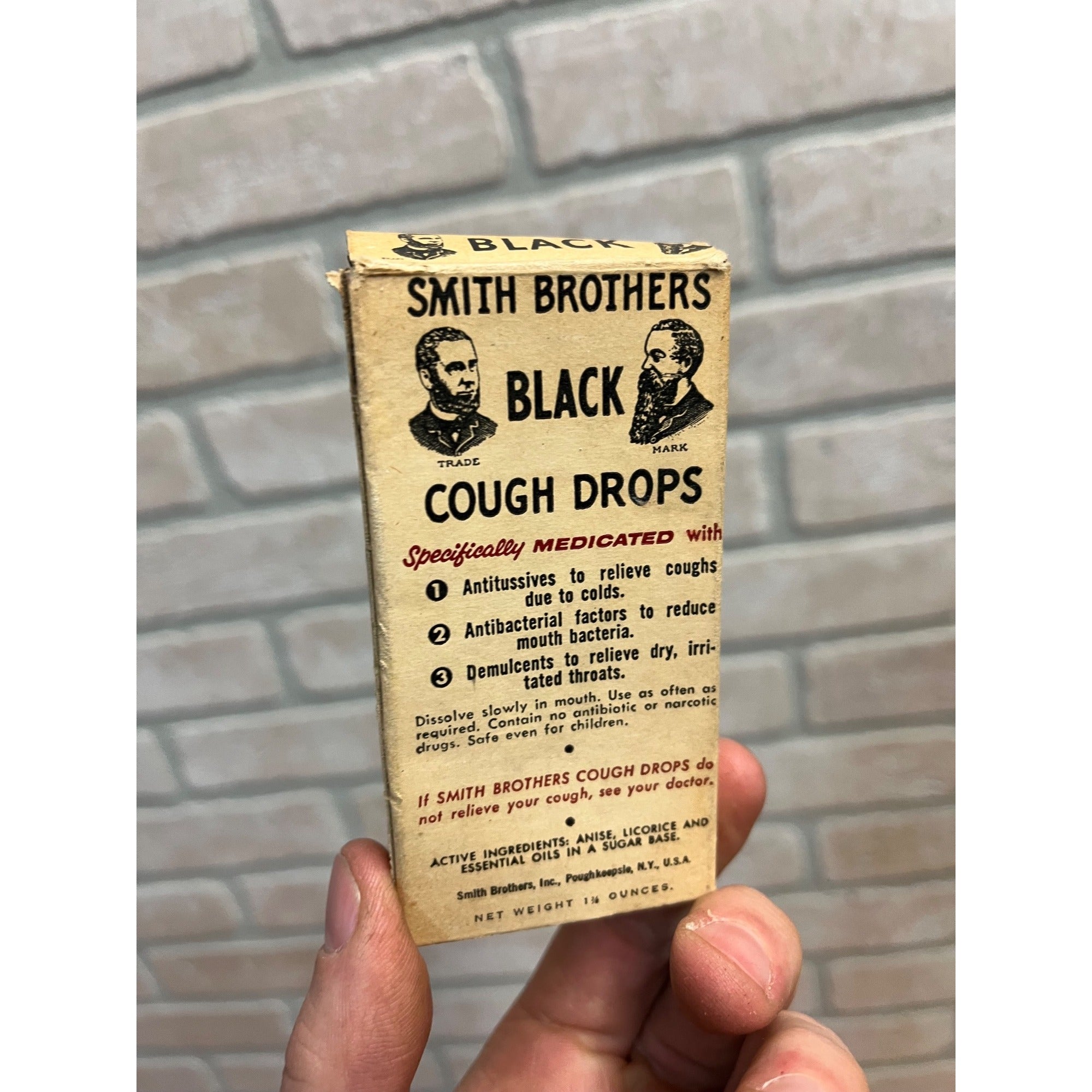 Vintage 1920s Smith Brothers Black Cough Drop Box & Contents Apothecary Medicine