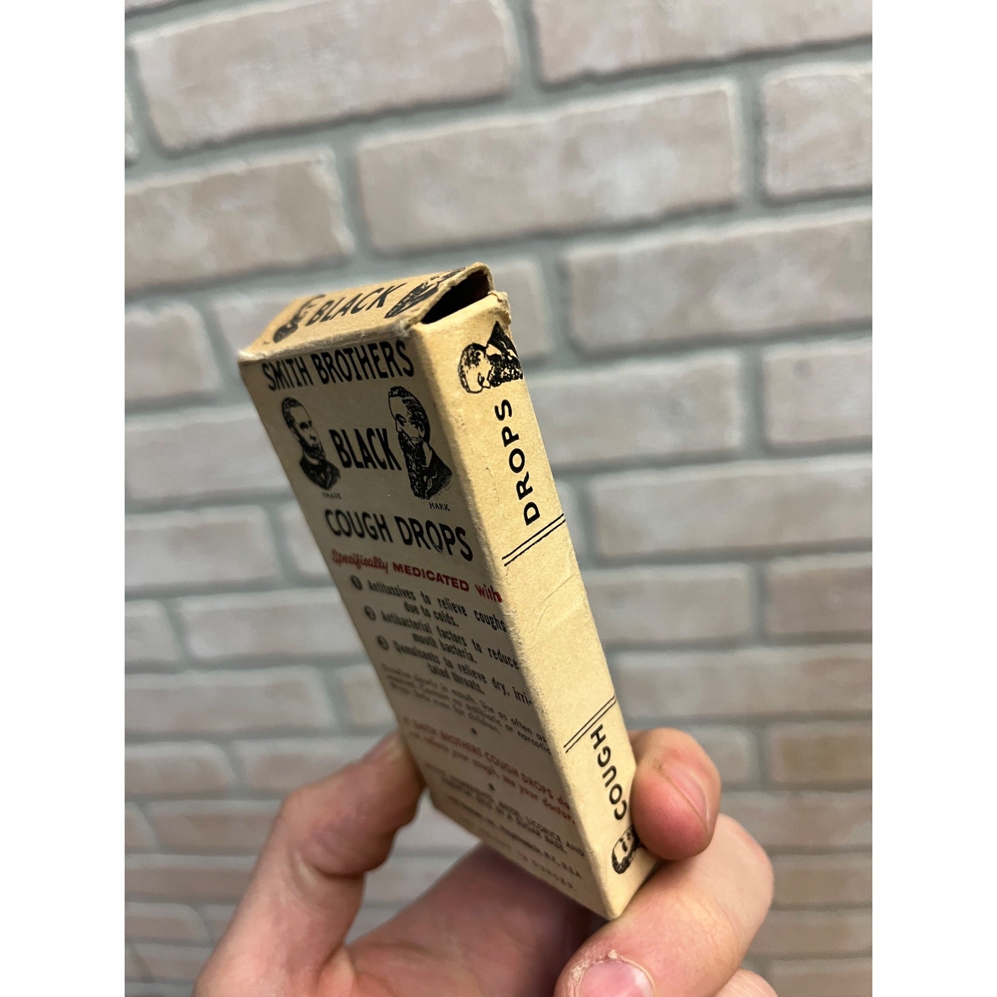 Vintage 1920s Smith Brothers Black Cough Drop Box & Contents Apothecary Medicine