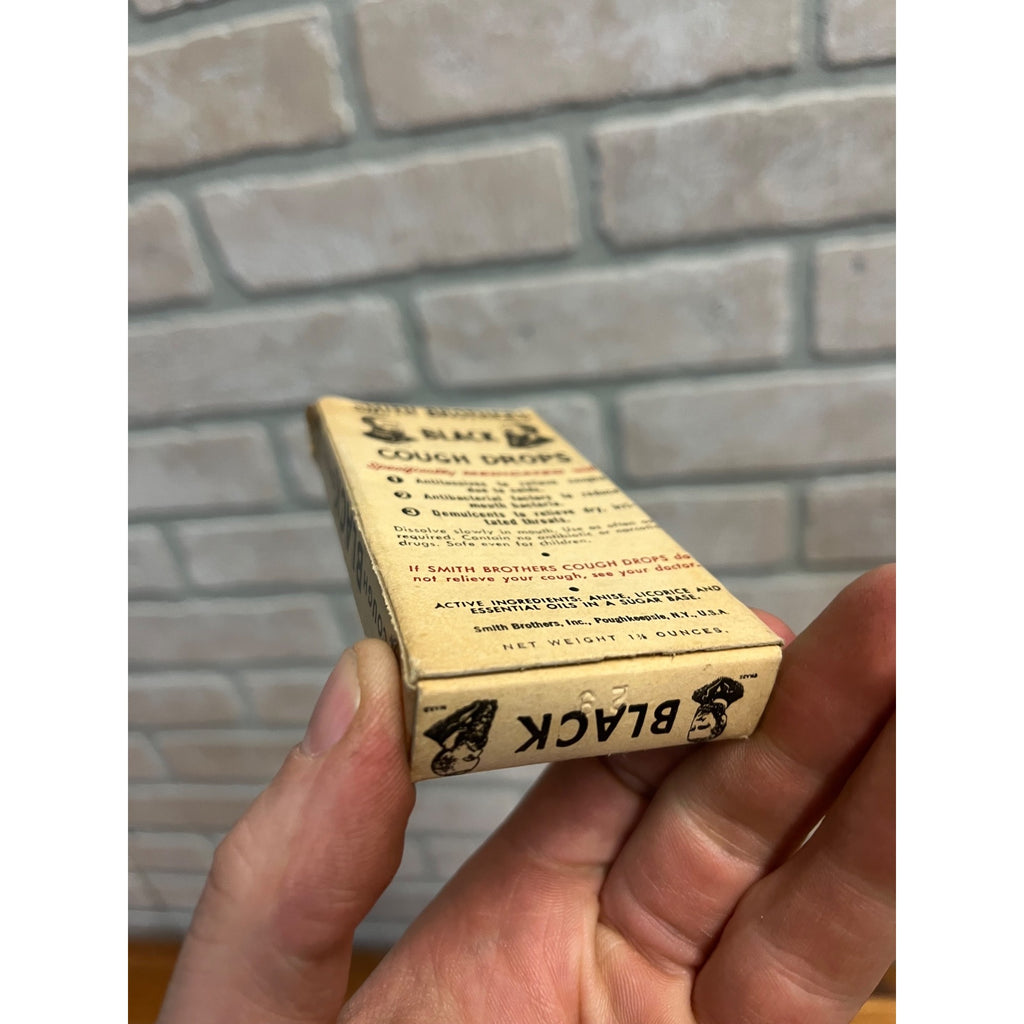 Vintage 1920s Smith Brothers Black Cough Drop Box & Contents Apothecary Medicine
