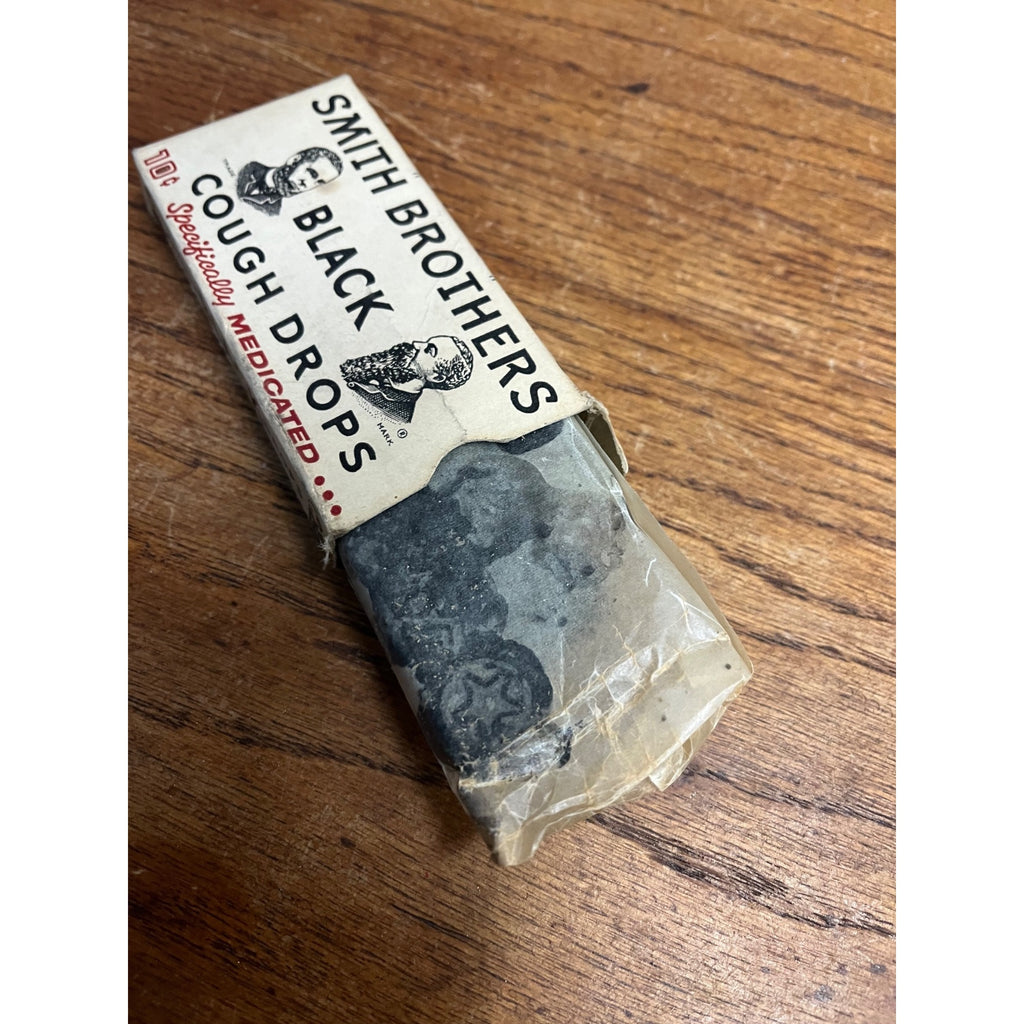 Vintage 1920s Smith Brothers Black Cough Drop Box & Contents Apothecary Medicine