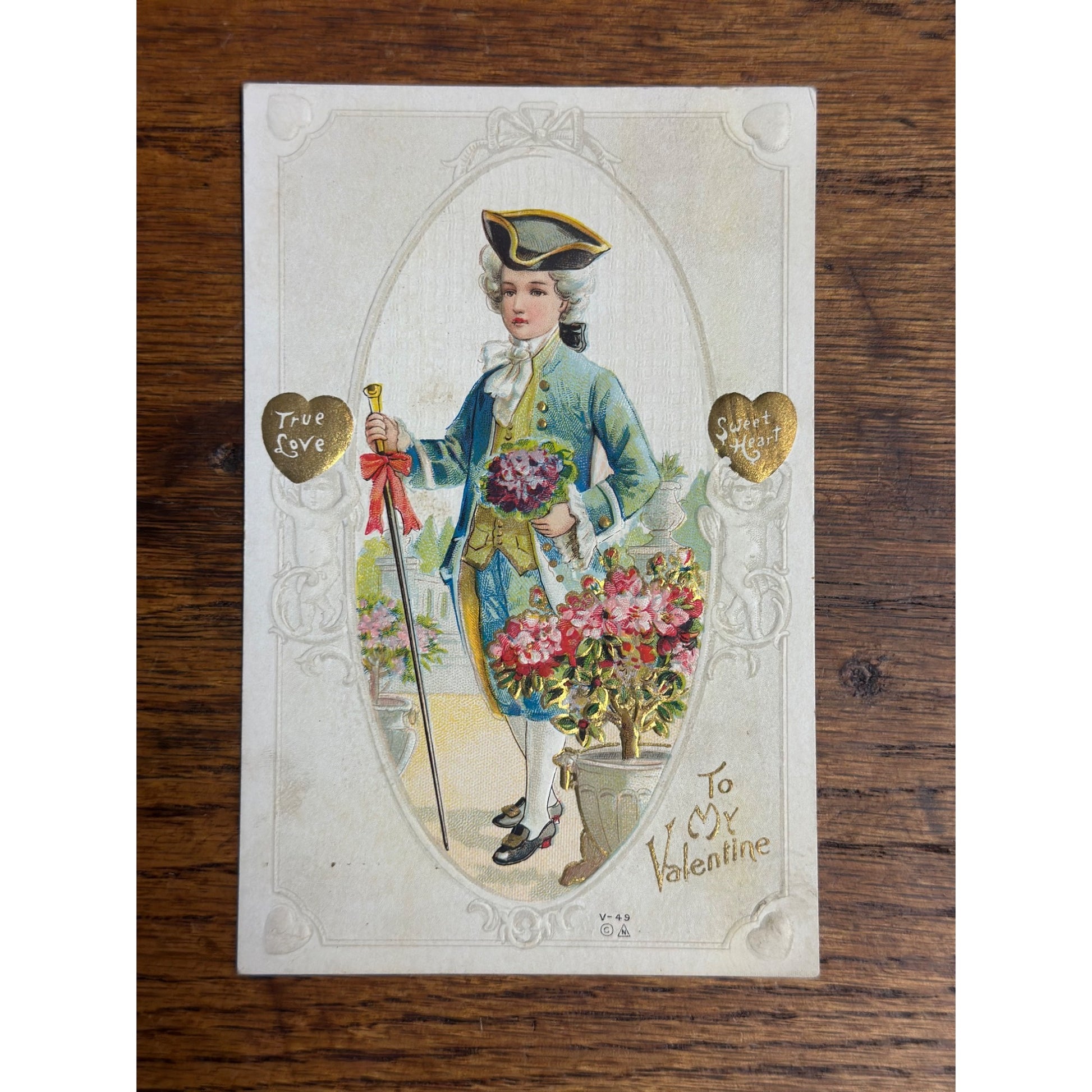 Valentine's Day Postcard Victorian Colonial Young Boy Valentine