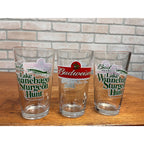 Budweiser Beer Bar Glasses Lot (3) Lake Winnebago Sturgeon Hunt Spearing Fishing