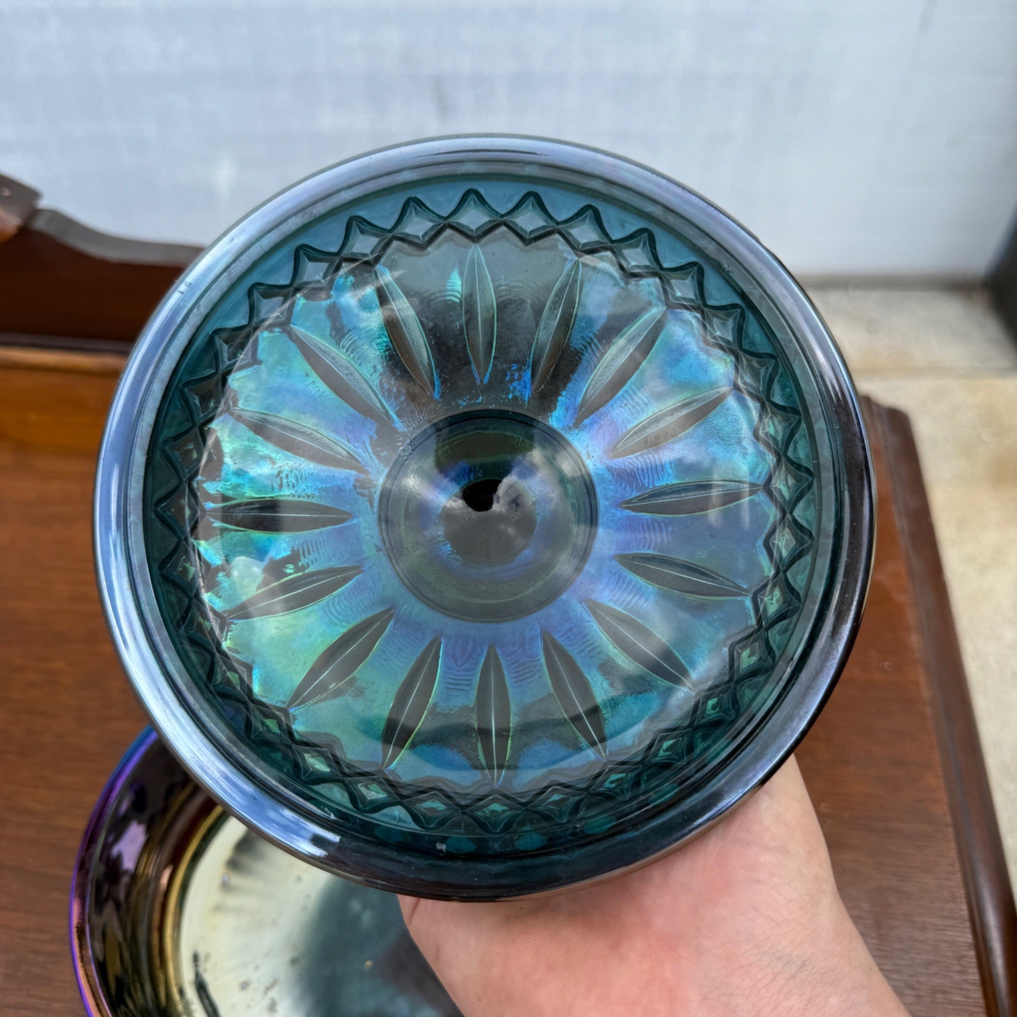 VTG Indiana Glass Princess Iridescent Blue Carnival Glass Candy Dish W/ Lid