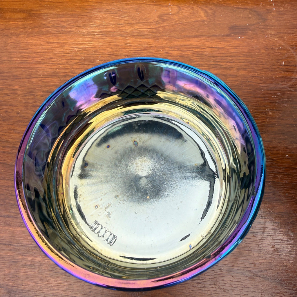 VTG Indiana Glass Princess Iridescent Blue Carnival Glass Candy Dish W/ Lid