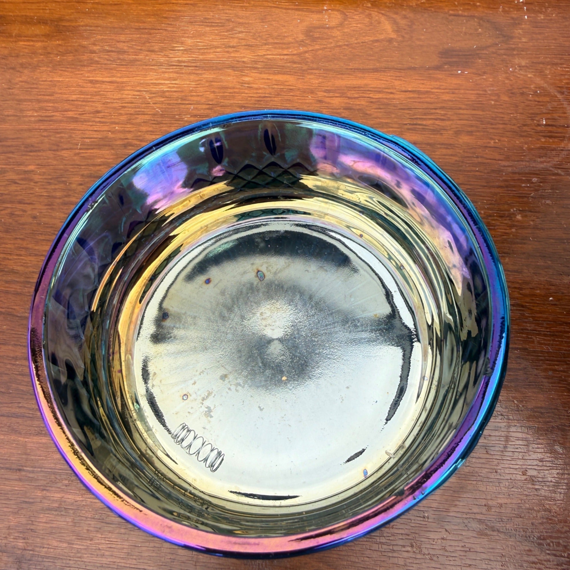 VTG Indiana Glass Princess Iridescent Blue Carnival Glass Candy Dish W/ Lid