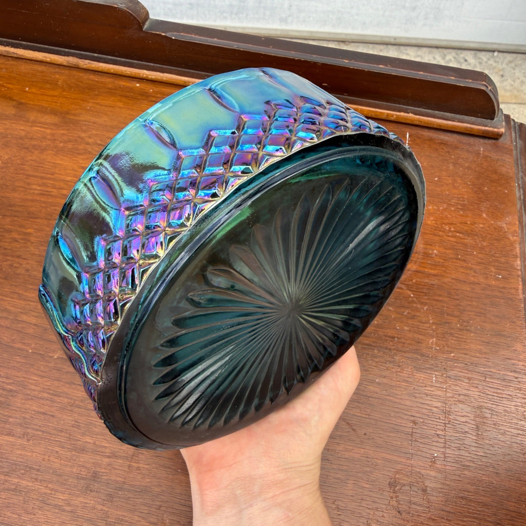VTG Indiana Glass Princess Iridescent Blue Carnival Glass Candy Dish W/ Lid