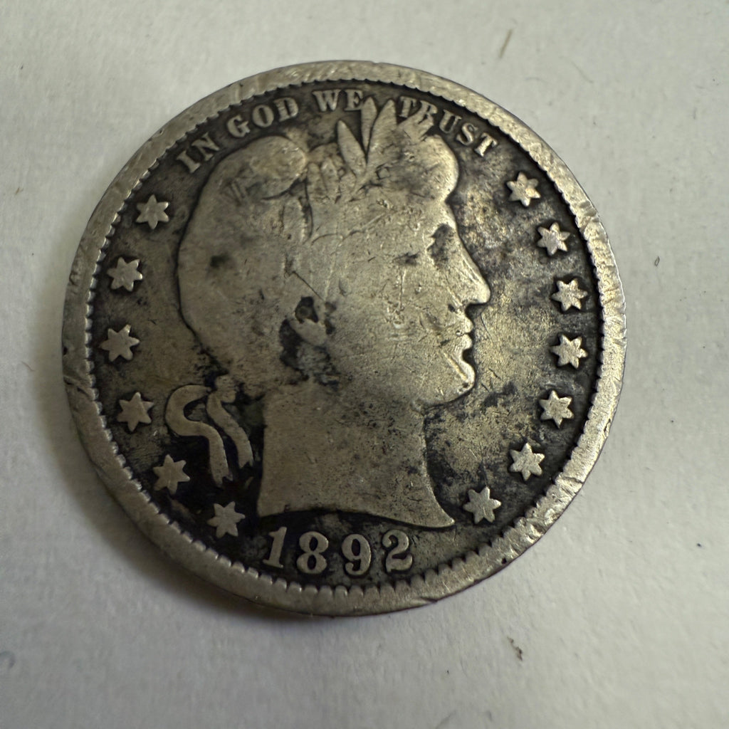 1892-S Barber Quarter US Mint 25 Cents Circulated Good LOW MINTAGE