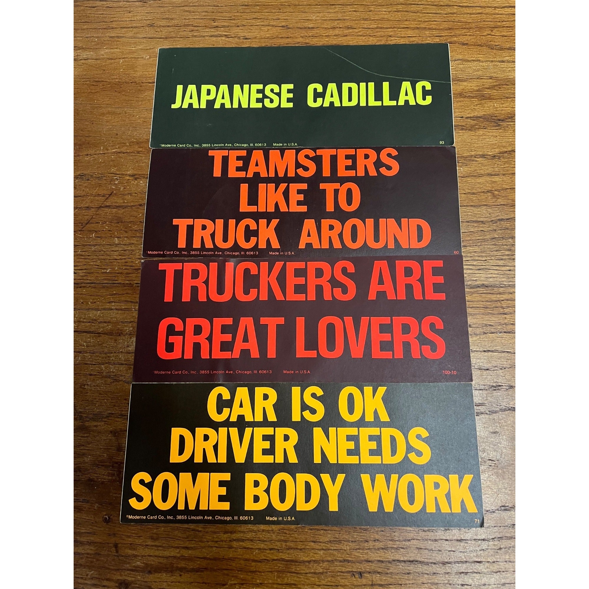 Vintage 1960s Funny Humorous Gage Bumper Stickers Japanese Cadillac Truckers