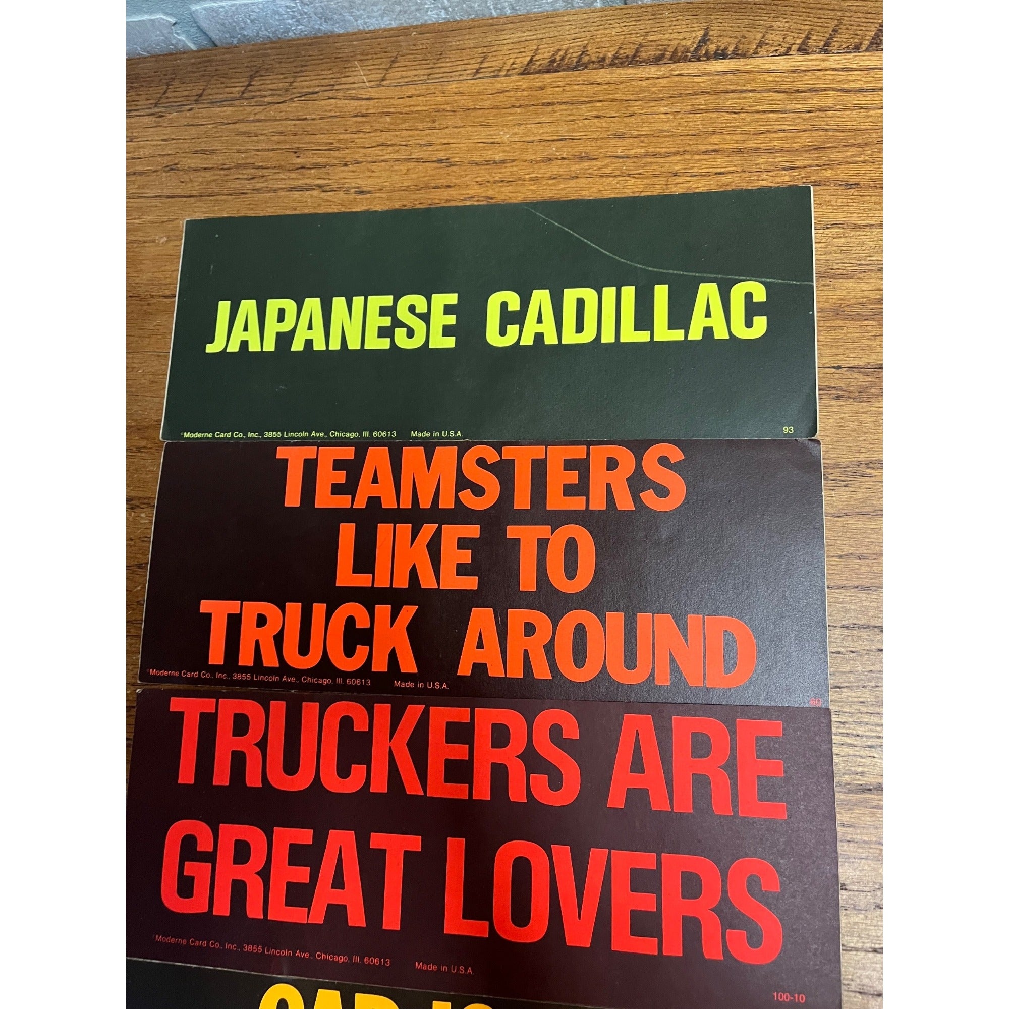 Vintage 1960s Funny Humorous Gage Bumper Stickers Japanese Cadillac Truckers